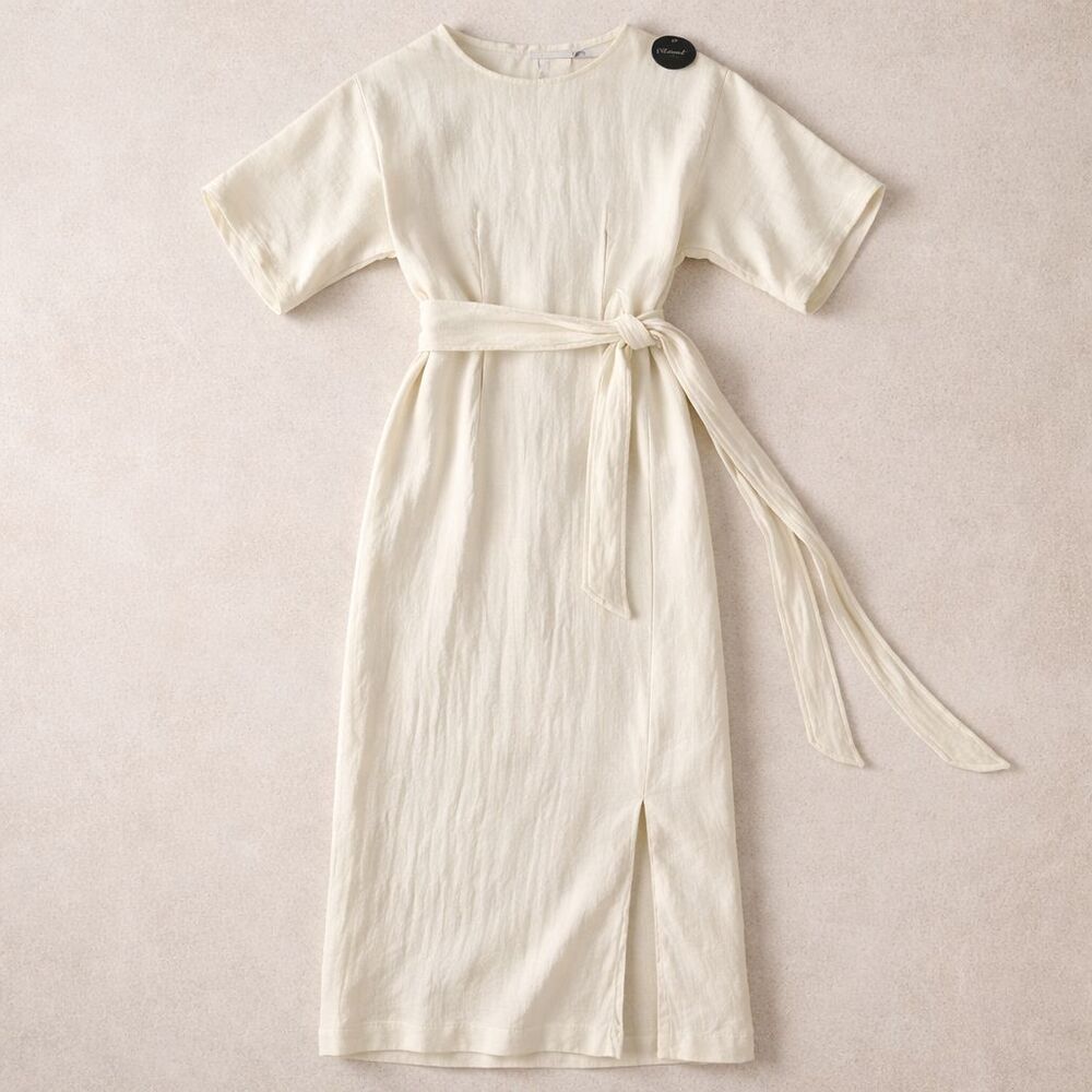 Closet London Belted Midi Dress US Size 4 Ivory Kimono Sleeve Textured NWT